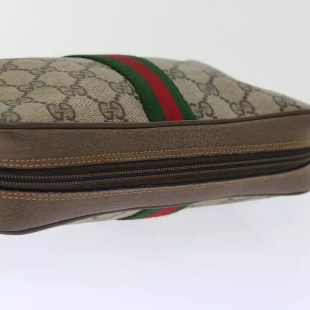 GUCCI GG Supreme Web Sherry Line Clutch Bag Beige Green - Picture 5 of 7